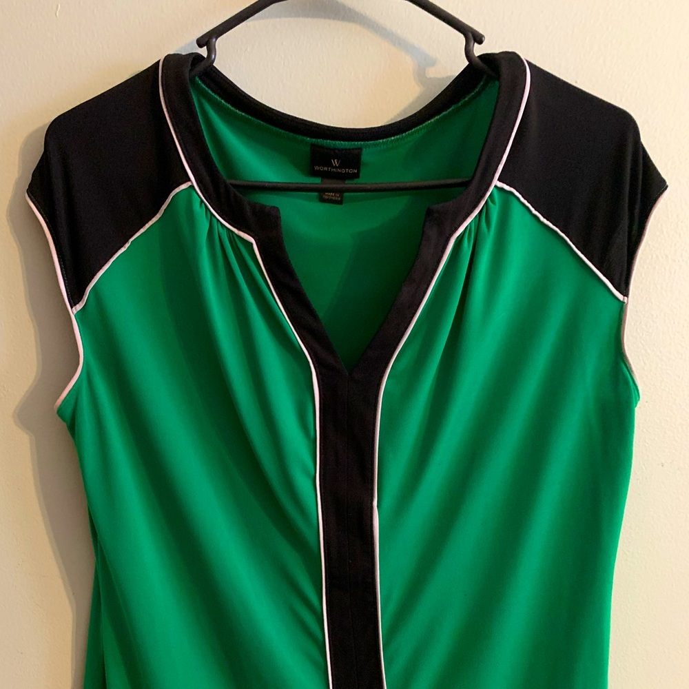 Flattering Bright Green and Black Blouse